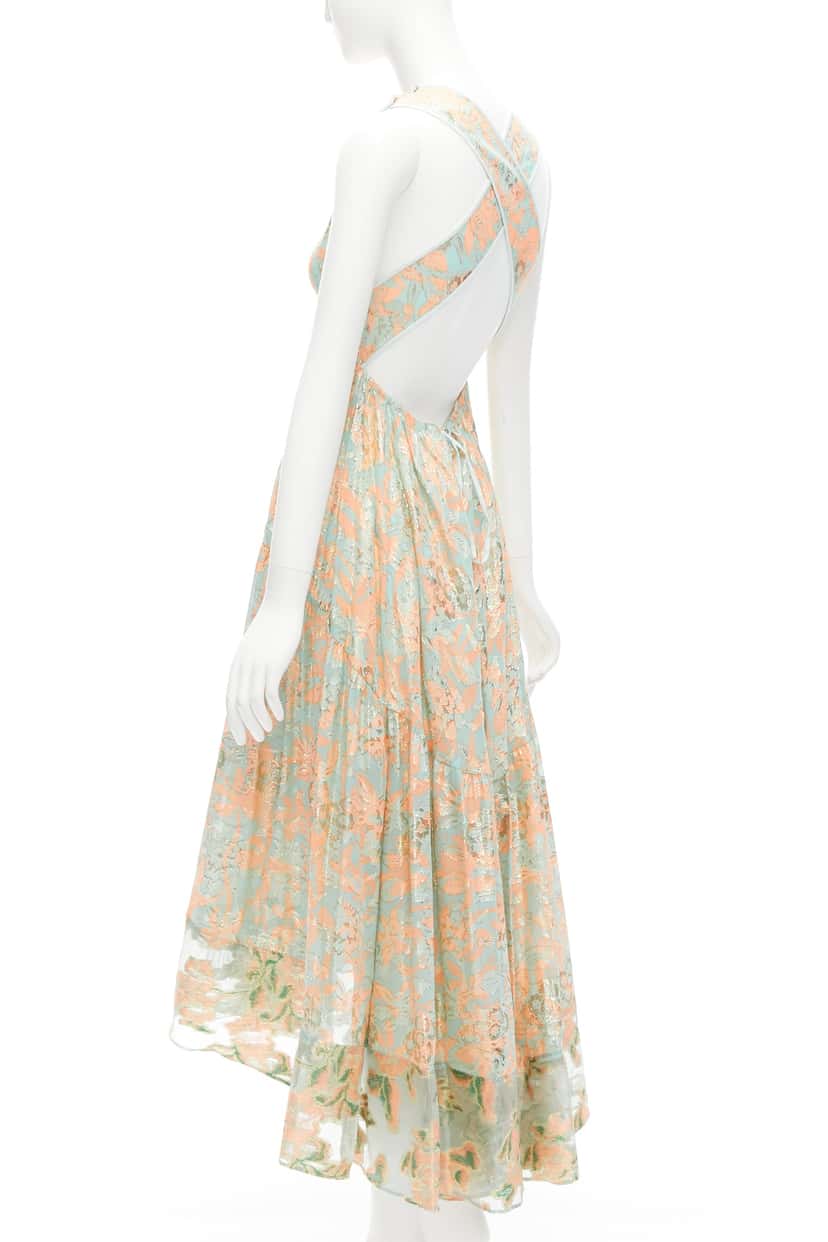 Tory Burch Metallic Lace Dress Green Silk Very good condition - Box View