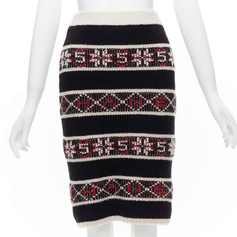 Chanel Fair Isle Skirt Black Cashmere Very good condition - Front View