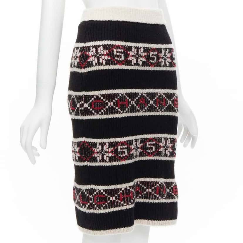Chanel Fair Isle Skirt Black Cashmere Very good condition - Inside View
