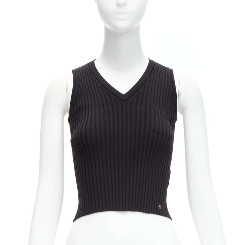 Chanel CC Logo Cropped Vest Black Never worn - Front View