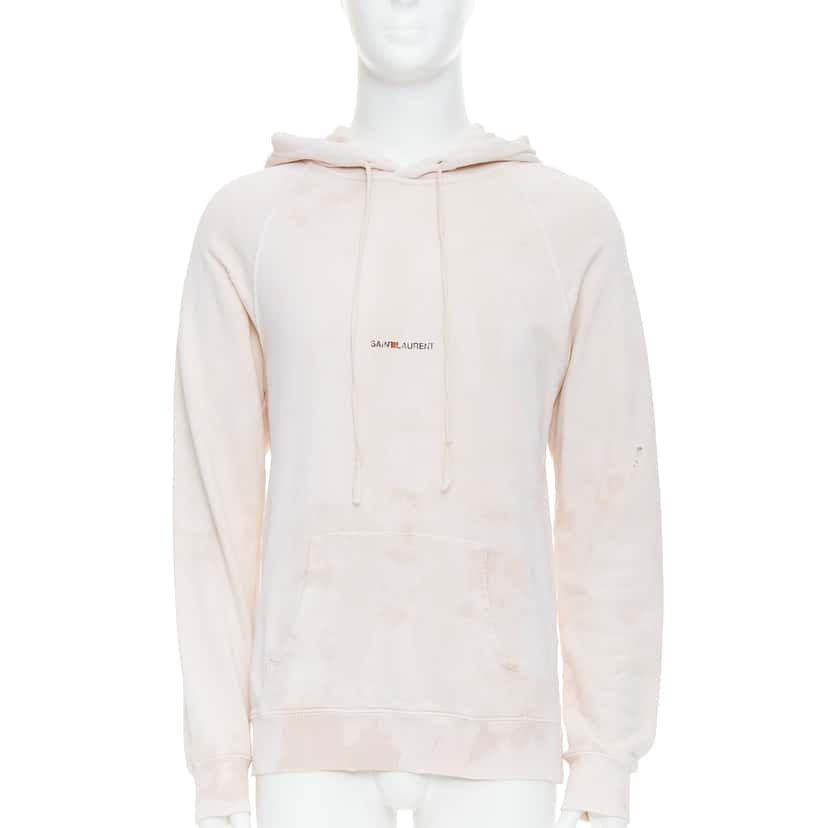 Saint Laurent Distressed Logo Hoodie Beige Cotton Never worn - Front View