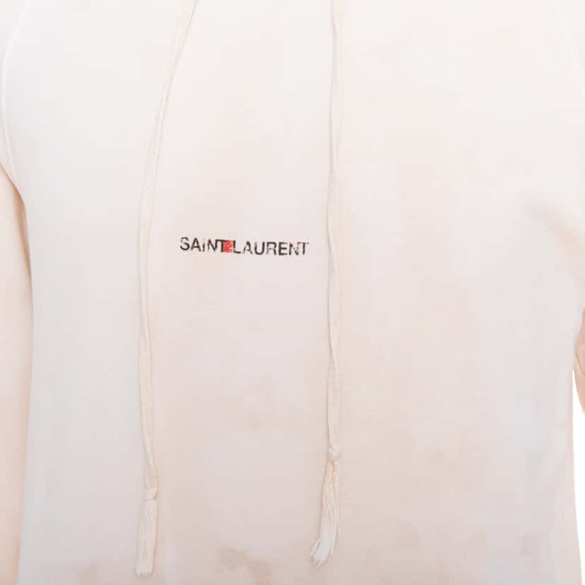 Saint Laurent Distressed Logo Hoodie Beige Cotton Never worn - Back View