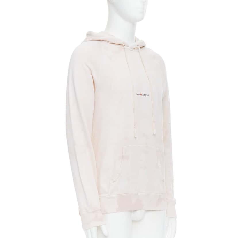 Saint Laurent Distressed Logo Hoodie Beige Cotton Never worn - Inside View