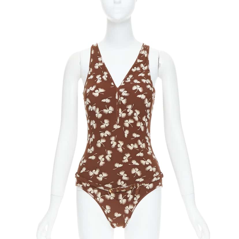Gucci Floral Belted Swimsuit Brown Very good condition - Front View