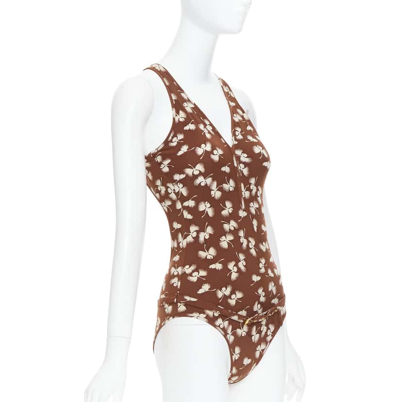 Gucci Floral Belted Swimsuit Brown Very good condition - Model View