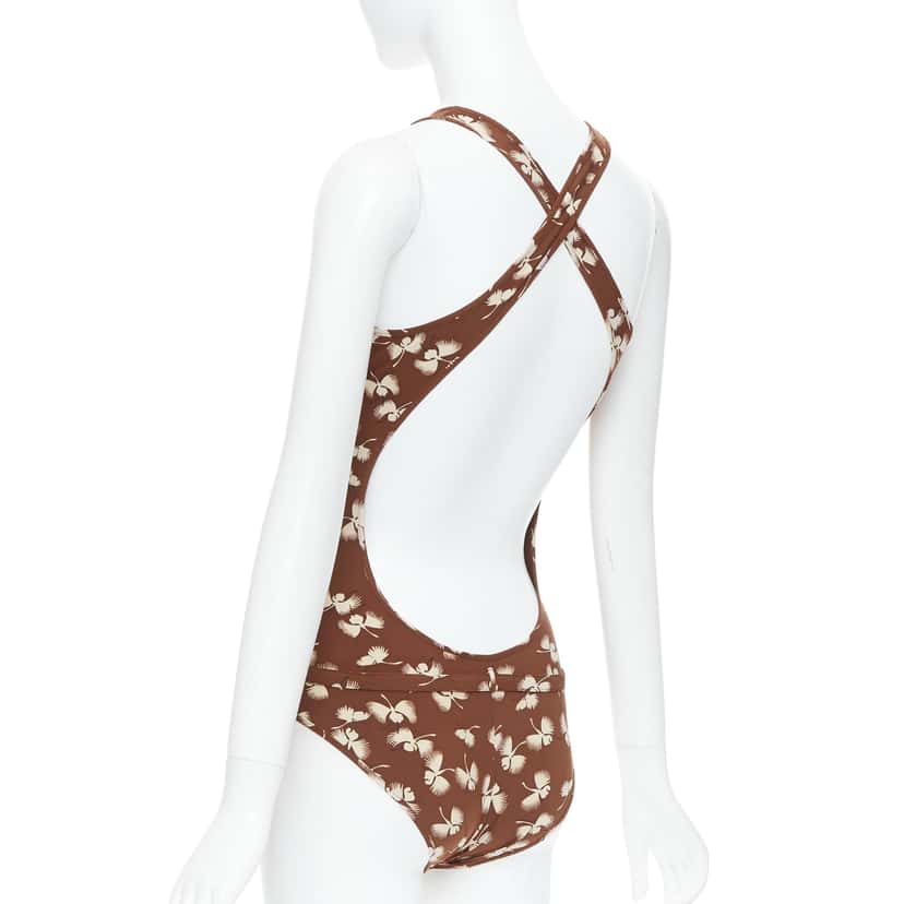 Gucci Floral Belted Swimsuit Brown Very good condition - Box View