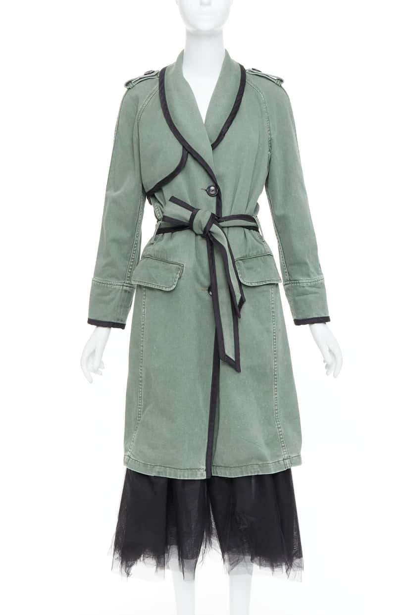 Le Superbe Green Tulle Hem Coat Black Cotton Very good condition - Front View