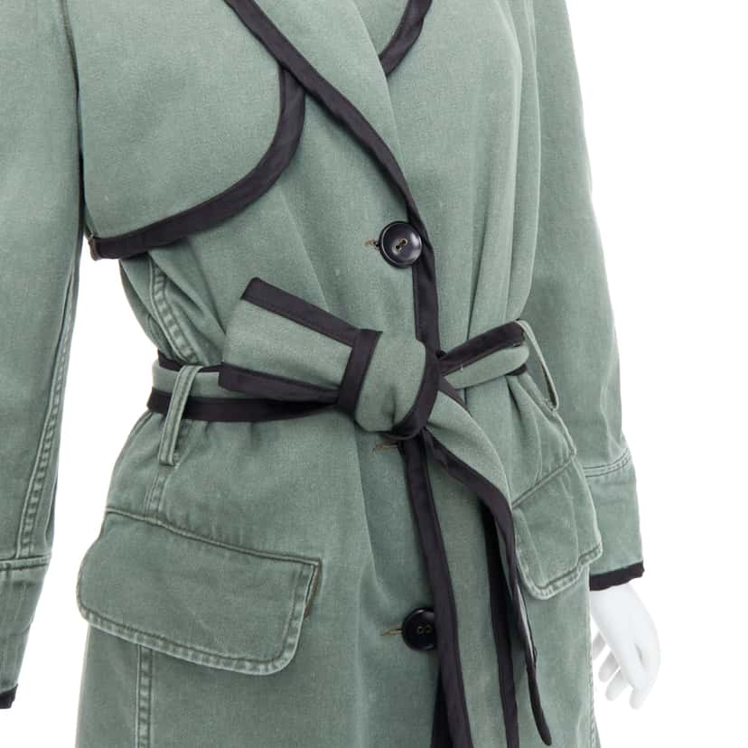 Le Superbe Green Tulle Hem Coat Black Cotton Very good condition - Back View