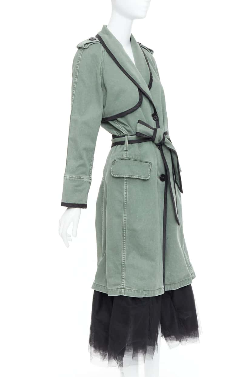 Le Superbe Green Tulle Hem Coat Black Cotton Very good condition - Model View