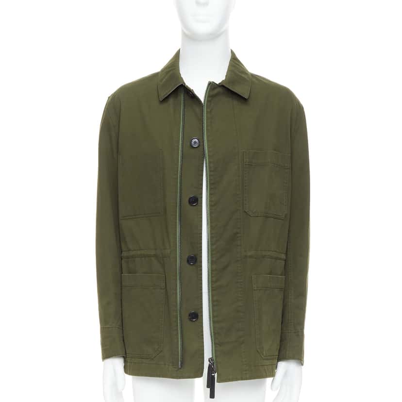 Berluti Green Safari Leather Coat Green Leather Fair condition - Front View