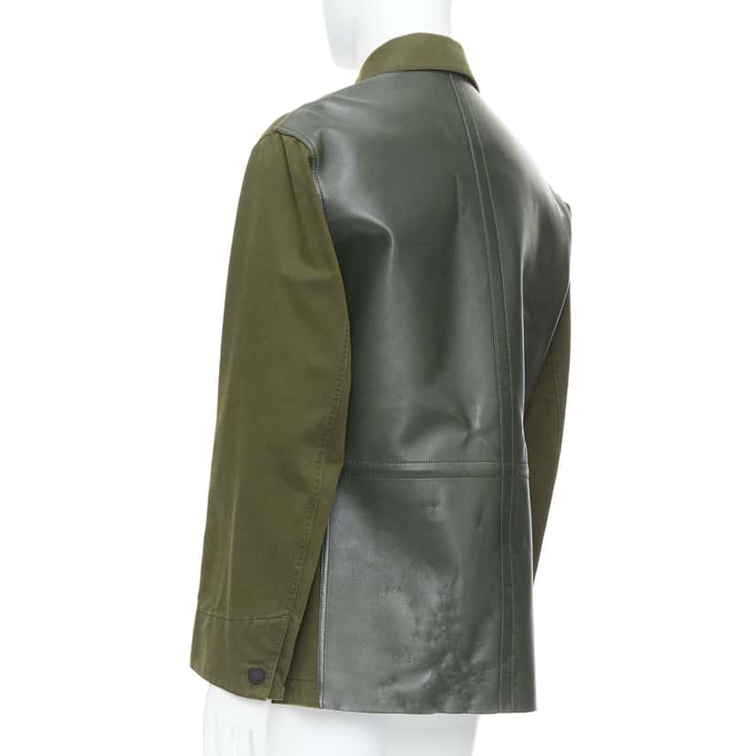 Berluti Green Safari Leather Coat Green Leather Fair condition - Back View