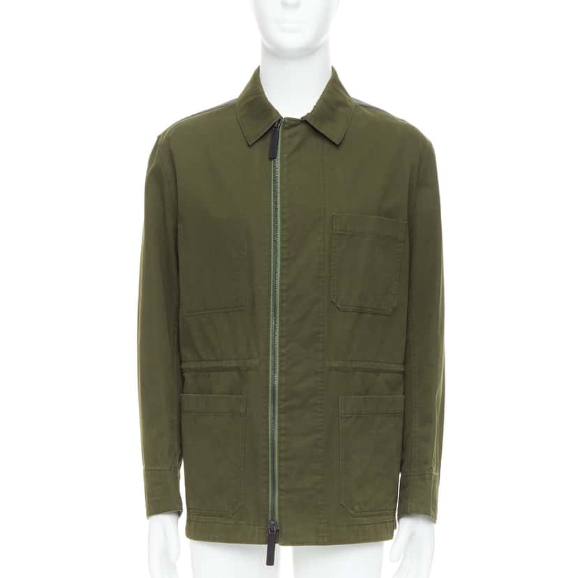 Berluti Green Safari Leather Coat Green Leather Fair condition - Inside View