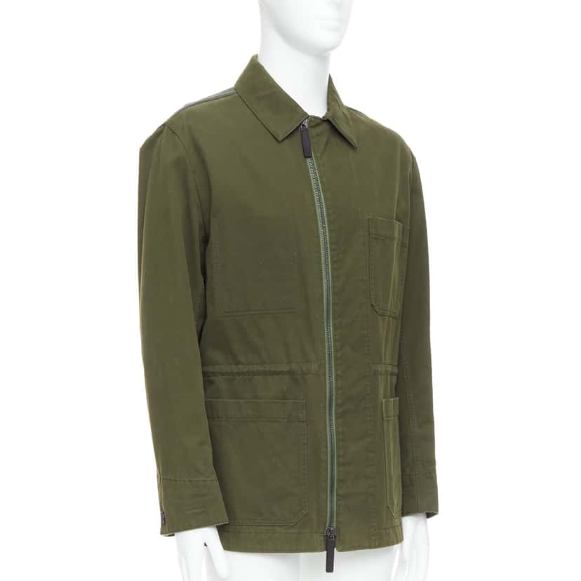 Berluti Green Safari Leather Coat Green Leather Fair condition - Model View