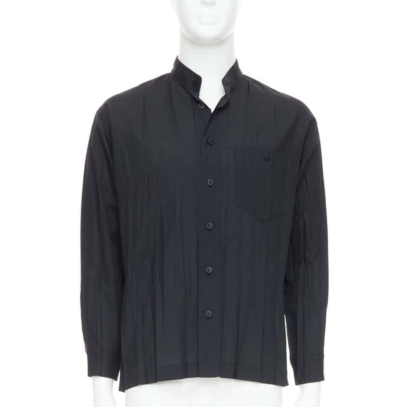 Issey Miyake Pleated Button Shirt Black Polyester Very good condition - Front View