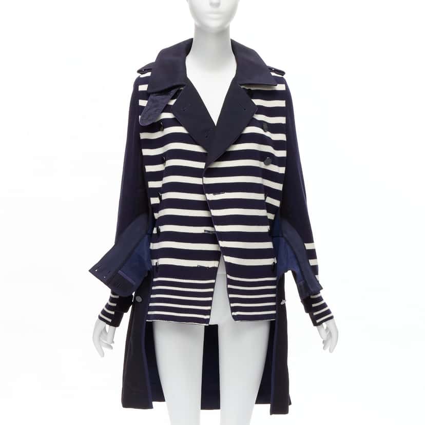 Sacai Nautical Stripe Flare Coat Navy Cotton Very good condition - Front View