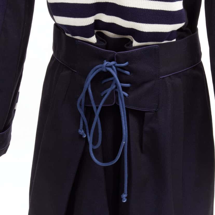 Sacai Nautical Stripe Flare Coat Navy Cotton Very good condition - Back View