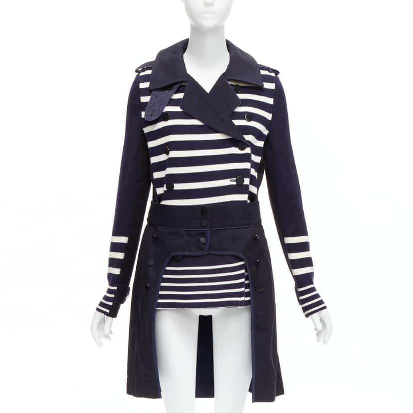 Sacai Nautical Stripe Flare Coat Navy Cotton Very good condition - Inside View