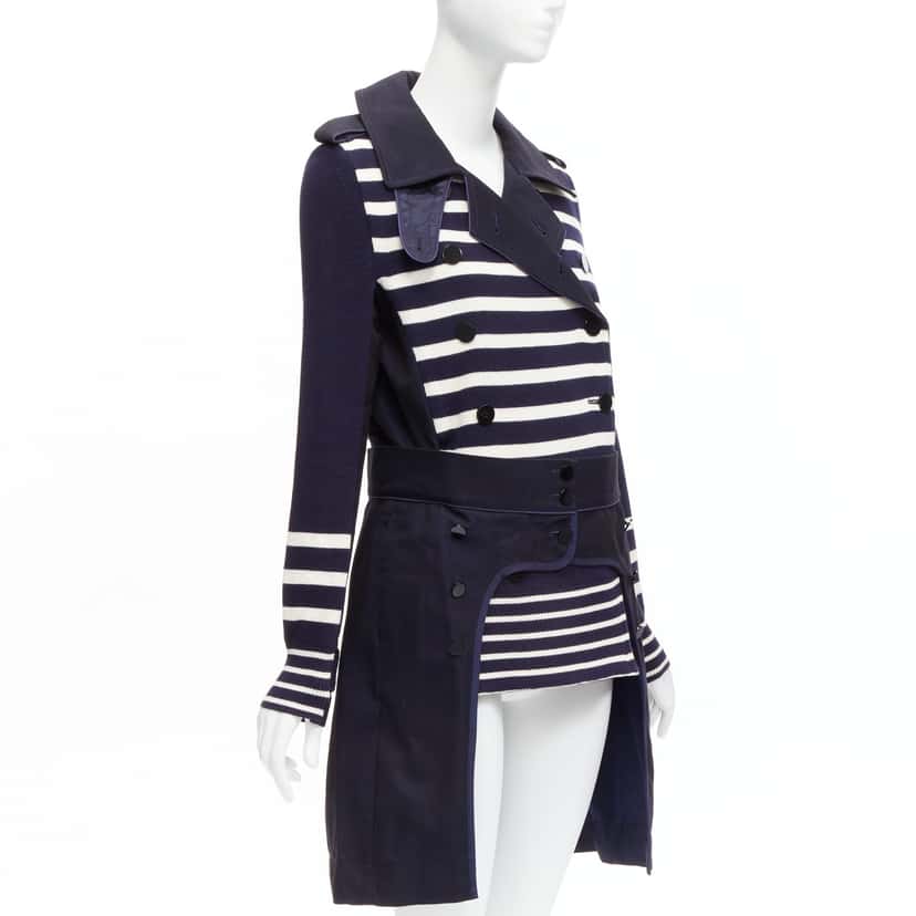 Sacai Nautical Stripe Flare Coat Navy Cotton Very good condition - Model View