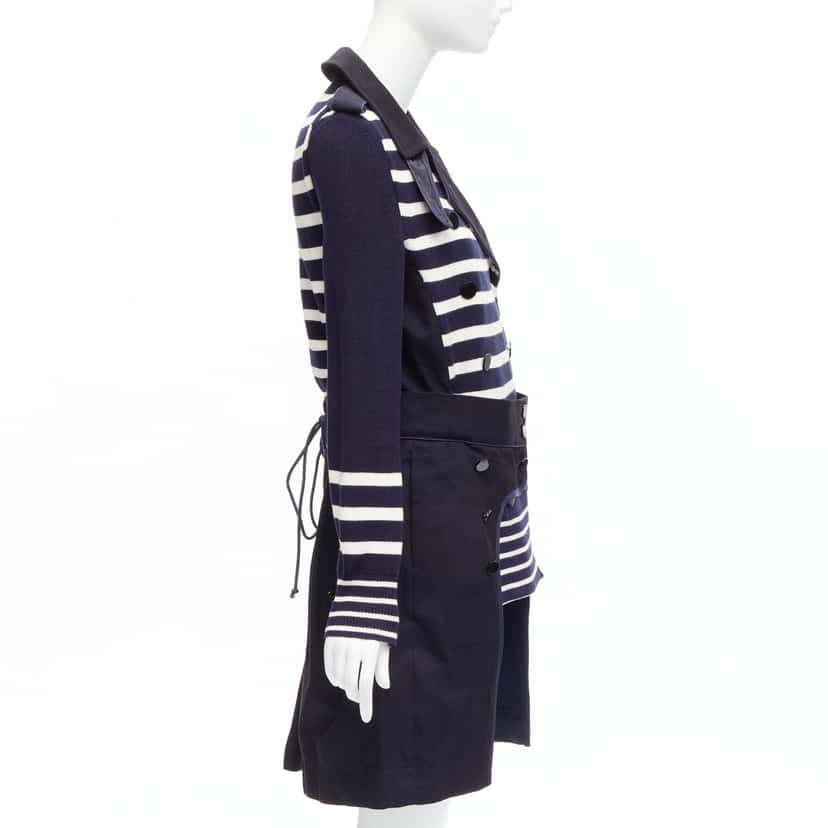 Sacai Nautical Stripe Flare Coat Navy Cotton Very good condition - Box View