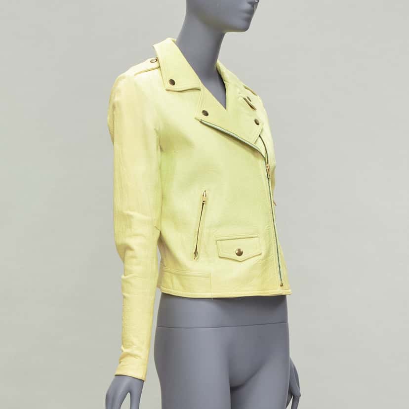 Theory Yellow Lambskin Biker Jacket Yellow Leather Good condition - Model View