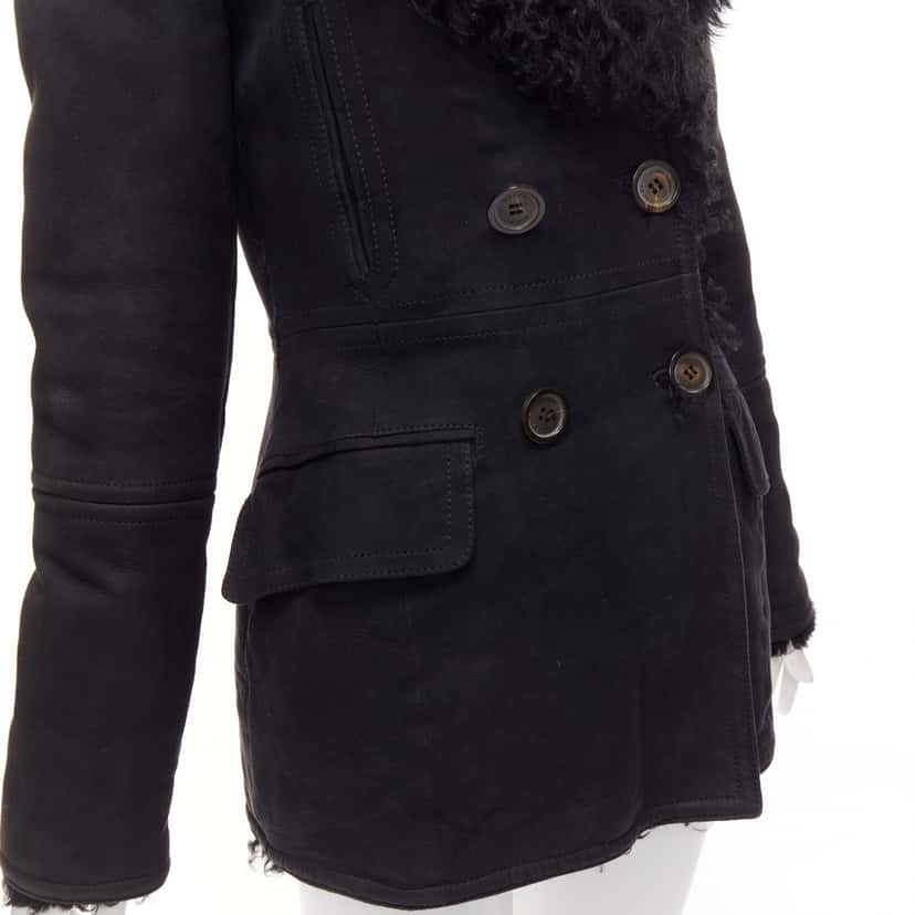 Gucci Black Shearling Wool Coat Black Suede Fair condition - Back View
