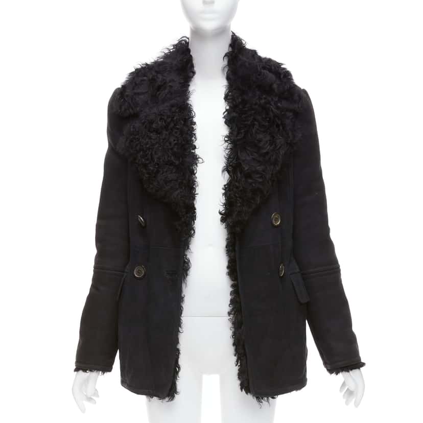 Gucci Black Shearling Wool Coat Black Suede Fair condition - Inside View