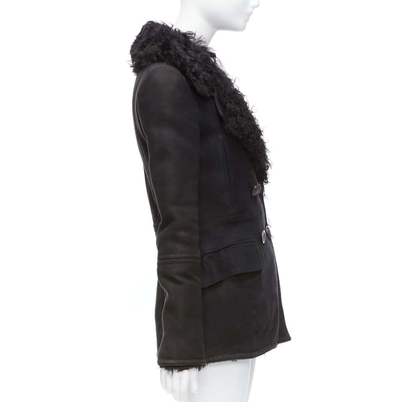 Gucci Black Shearling Wool Coat Black Suede Fair condition - Box View
