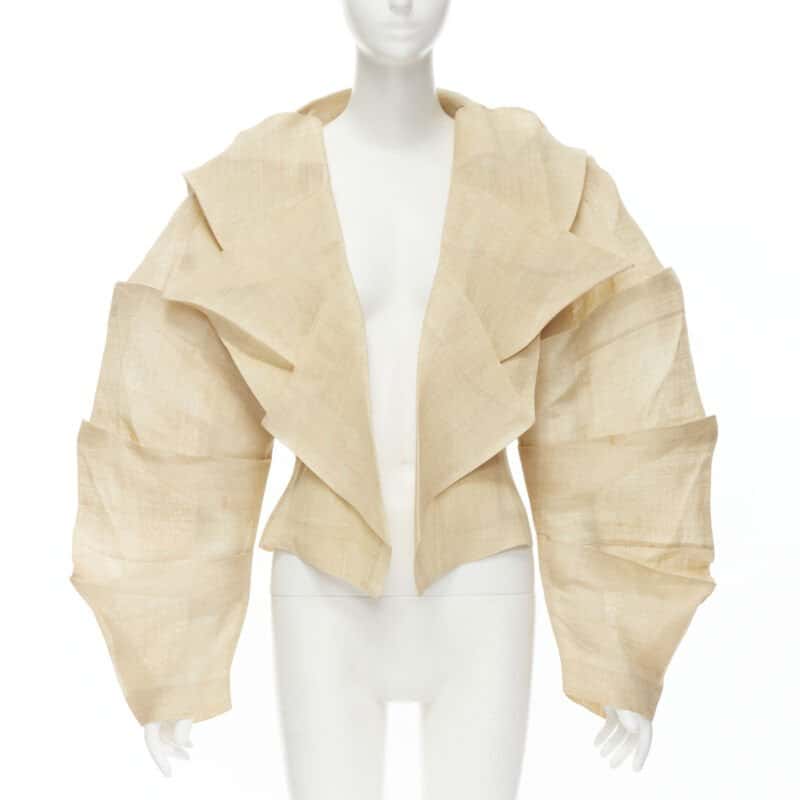 Issey Miyake Pleated Linen Jacket Beige Linen Good condition - Front View