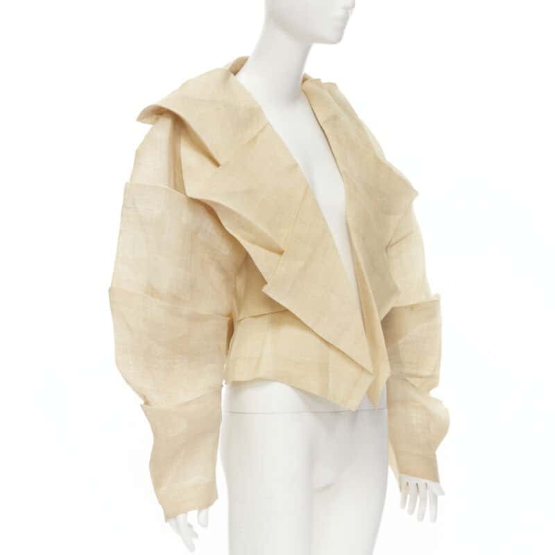 Issey Miyake Pleated Linen Jacket Beige Linen Good condition - Inside View