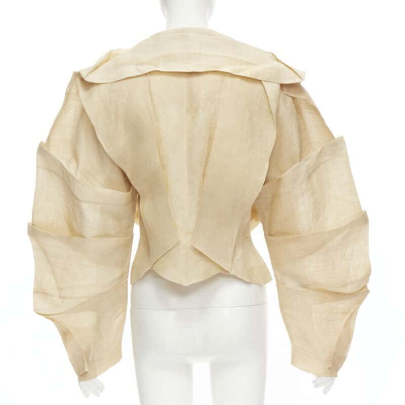 Issey Miyake Pleated Linen Jacket Beige Linen Good condition - Box View