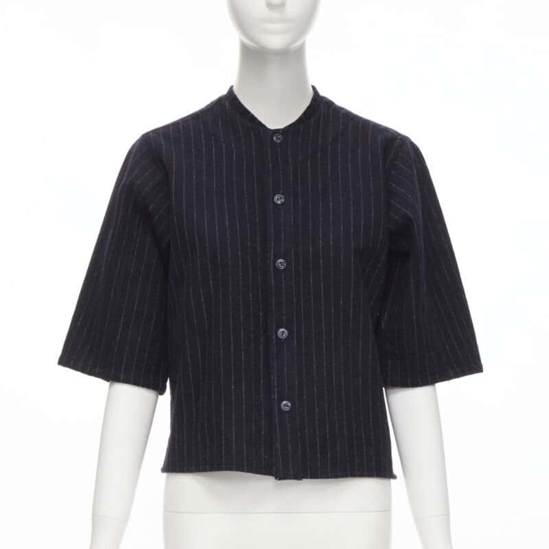 Comme Des Garcons Pinstripe Baseball Shirt Blue Wool Never worn - Front View