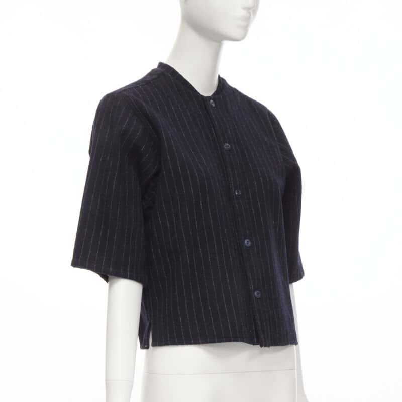 Comme Des Garcons Pinstripe Baseball Shirt Blue Wool Never worn - Inside View