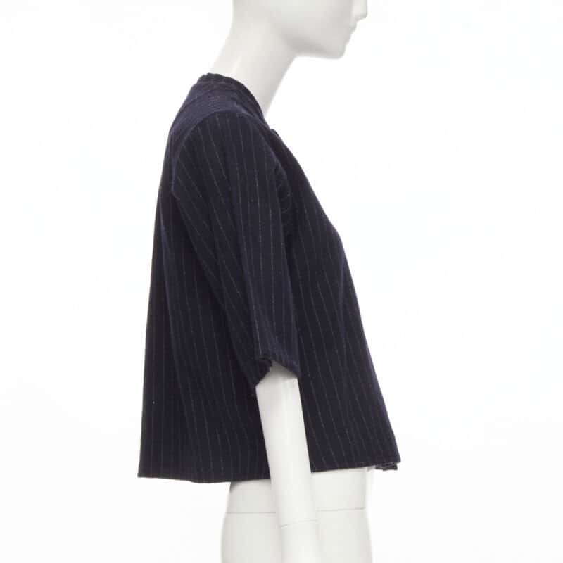 Comme Des Garcons Pinstripe Baseball Shirt Blue Wool Never worn - Model View