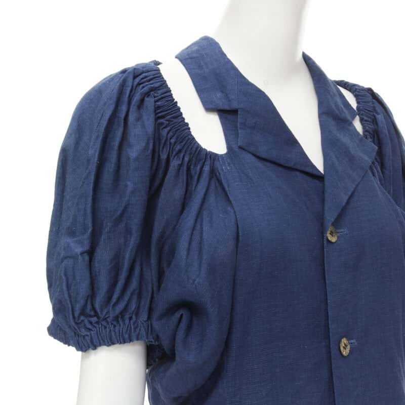 Comme Des Garcons Ruched Shorts Set Blue Linen Very good condition - Back View