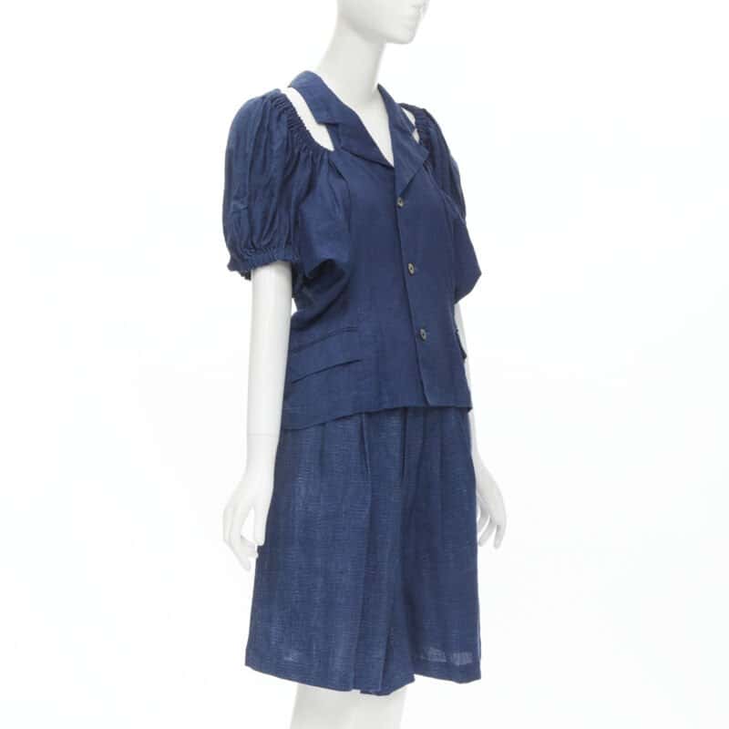 Comme Des Garcons Ruched Shorts Set Blue Linen Very good condition - Inside View