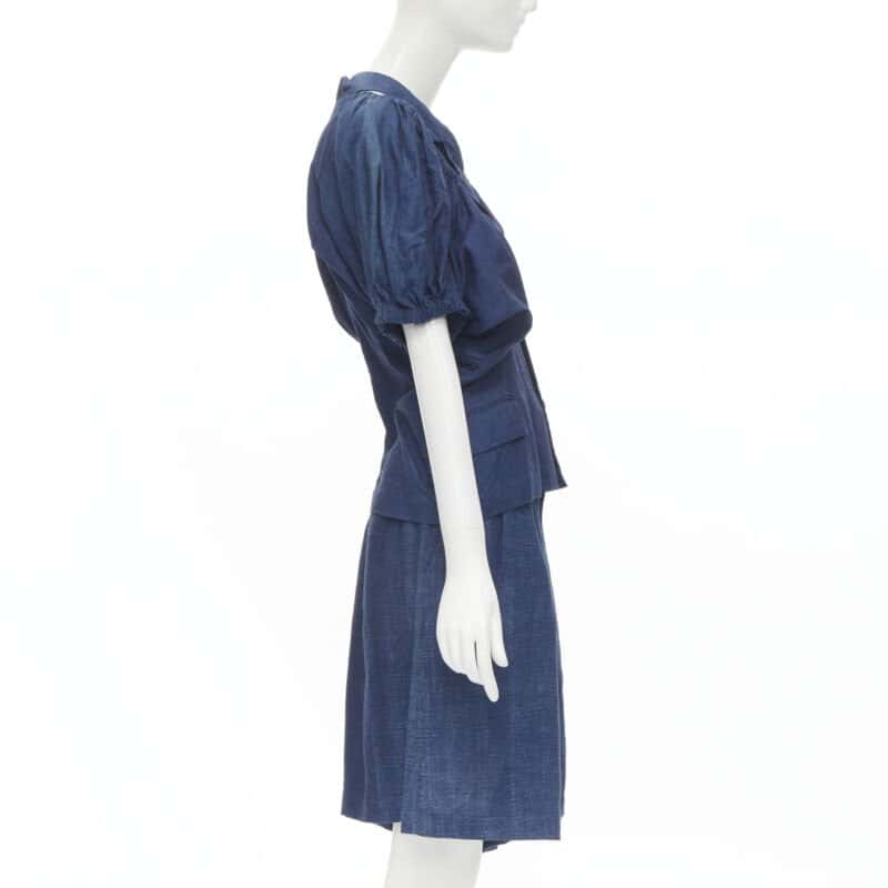 Comme Des Garcons Ruched Shorts Set Blue Linen Very good condition - Model View