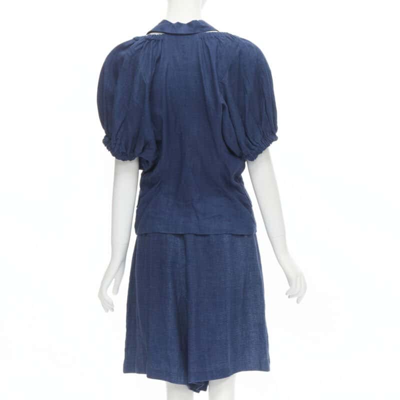 Comme Des Garcons Ruched Shorts Set Blue Linen Very good condition - Box View