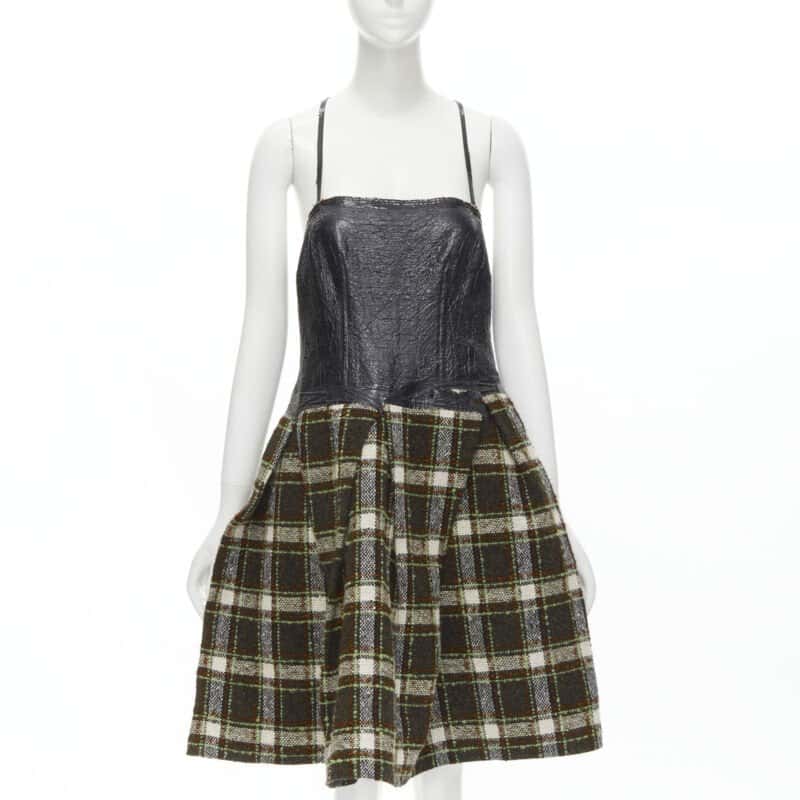 Junya Watanabe Tweed Cocktail Dress Green Tweed Very good condition - Front View