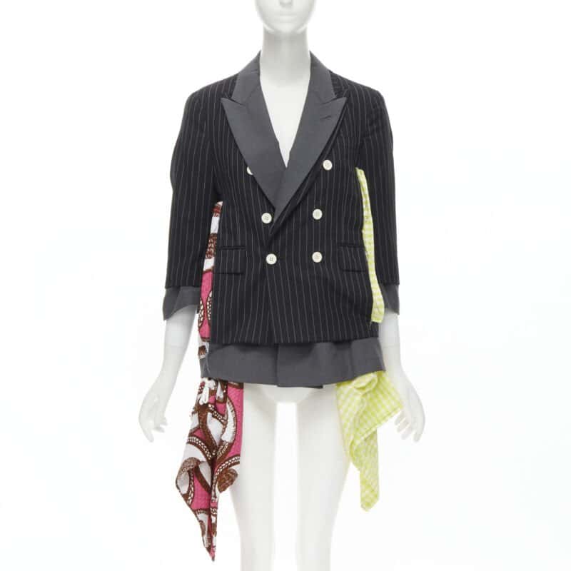 Comme Des Garcons Draped Pinstripe Blazer Grey Wool Very good condition - Front View