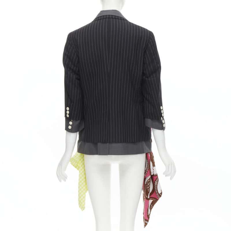 Comme Des Garcons Draped Pinstripe Blazer Grey Wool Very good condition - Box View