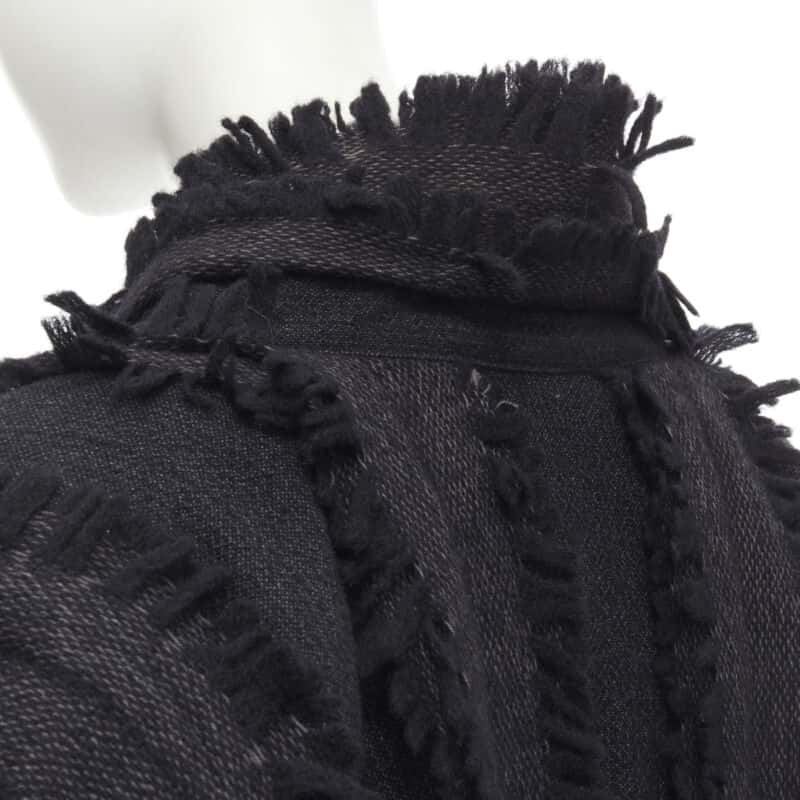 Issey Miyake Grey Fringe Cocoon Coat Black Wool Never worn - Back View