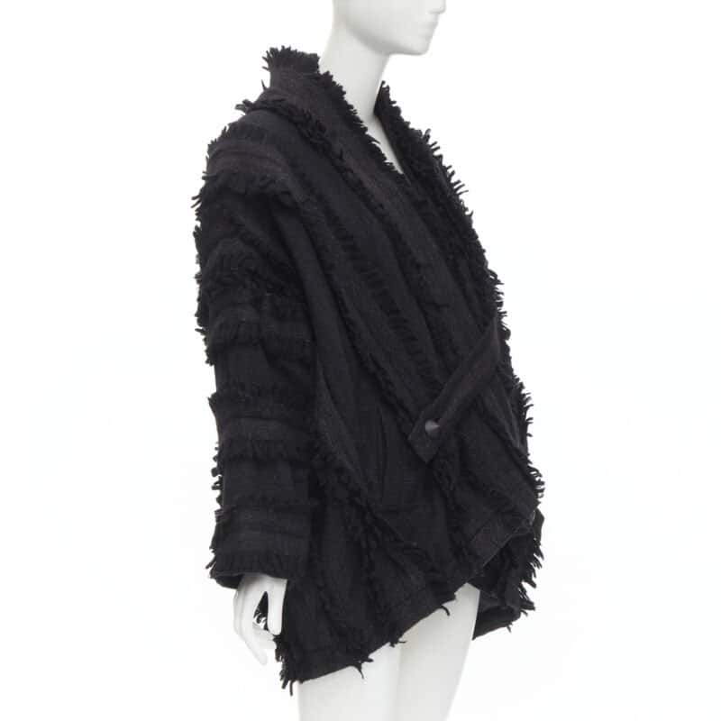 Issey Miyake Grey Fringe Cocoon Coat Black Wool Never worn - Inside View