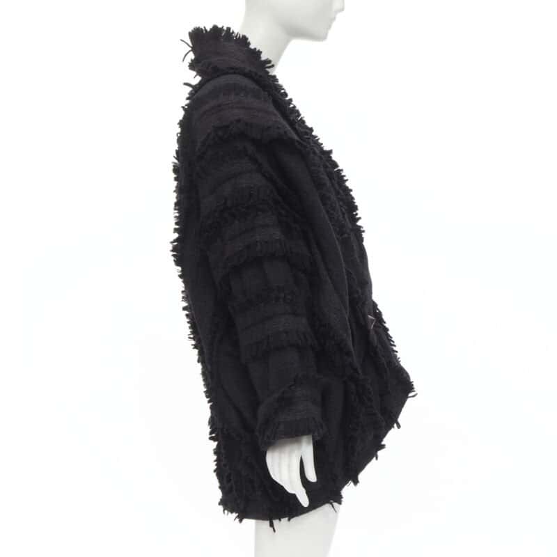 Issey Miyake Grey Fringe Cocoon Coat Black Wool Never worn - Model View