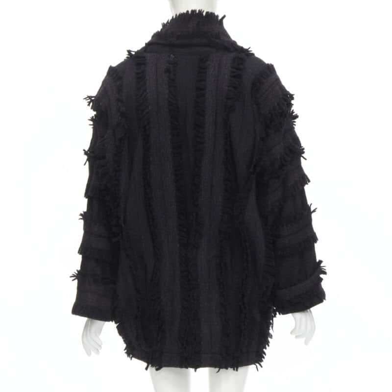 Issey Miyake Grey Fringe Cocoon Coat Black Wool Never worn - Box View