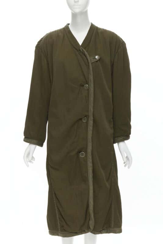 Issey Miyake Green Oversized Shoulder Coat Green Cotton Very good condition - Front View