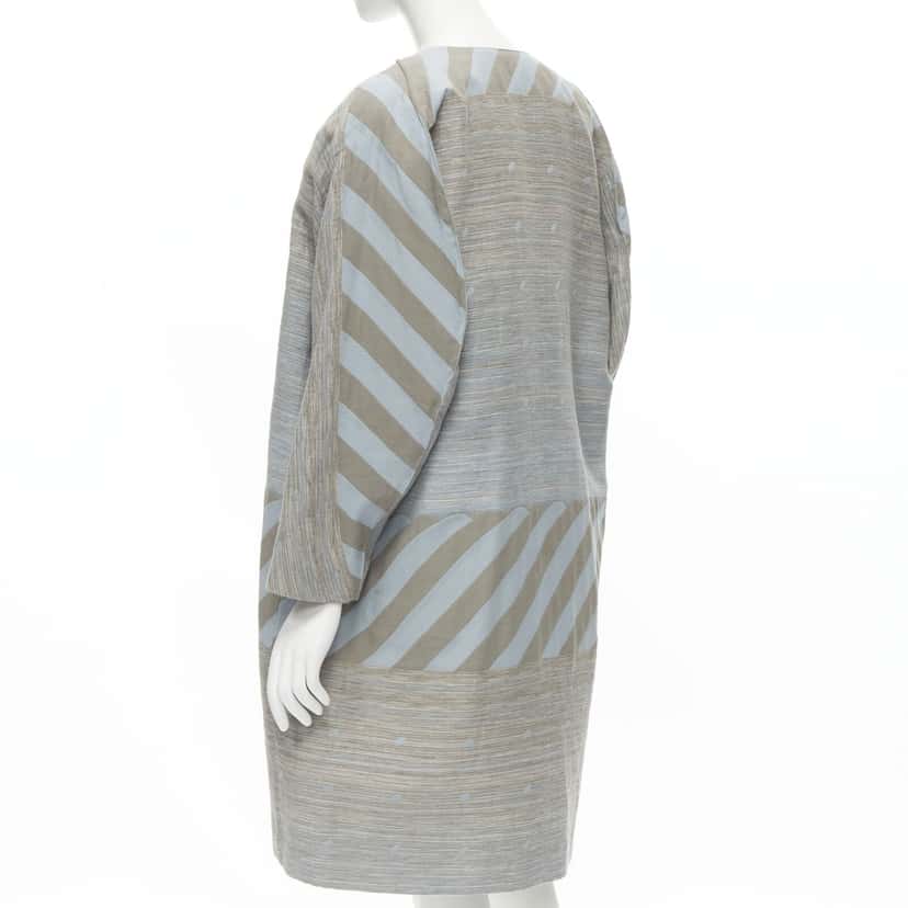 Issey Miyake Grey Jacquard Cocoon Coat Grey Cotton Never worn - Front View