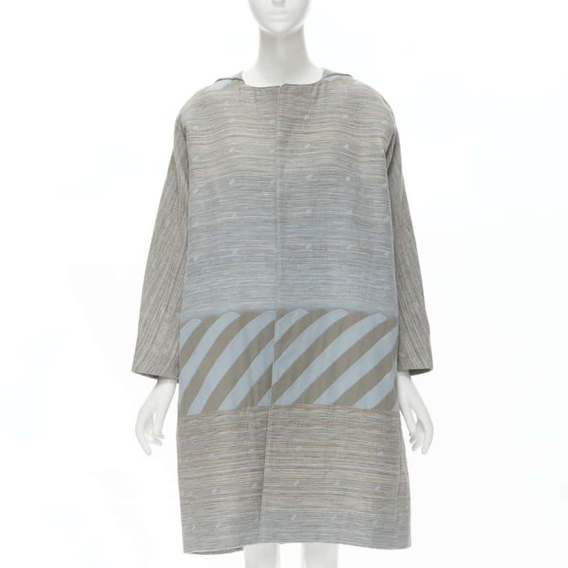 Issey Miyake Grey Jacquard Cocoon Coat Grey Cotton Never worn - Inside View