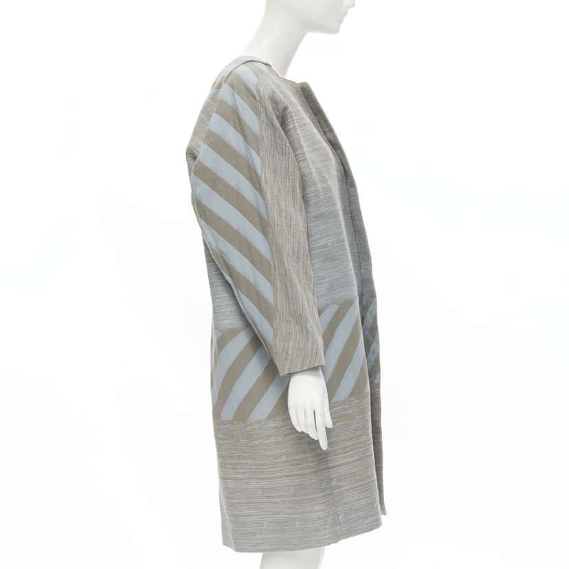 Issey Miyake Grey Jacquard Cocoon Coat Grey Cotton Never worn - Box View