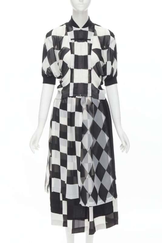 Comme Des Garcons Checkered Bomber Skirt Black Polyester Very good condition - Front View