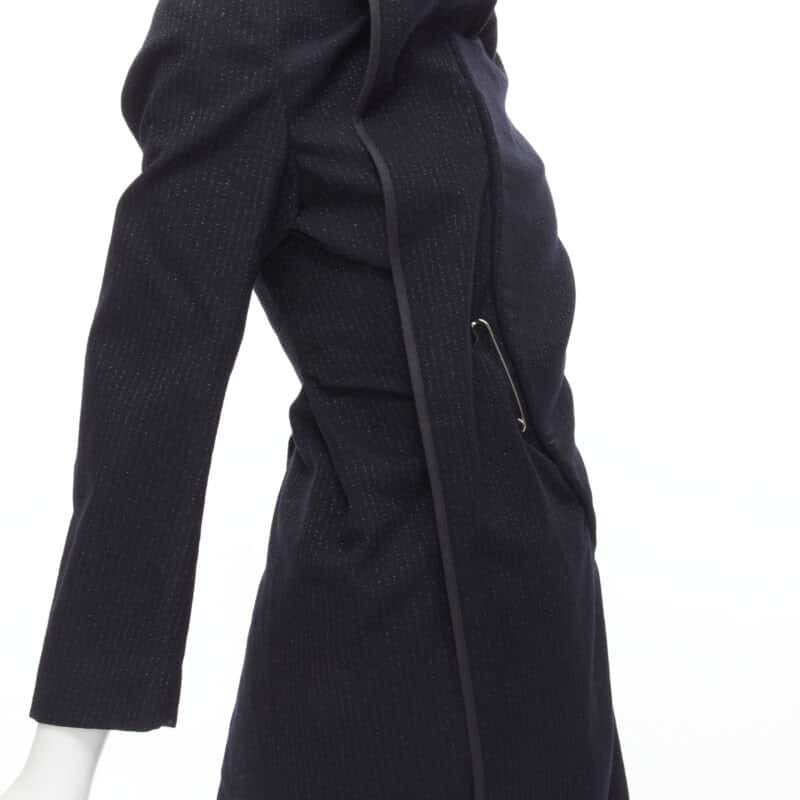 Comme Des Garcons Pinstripe Wrap Coat Black Wool Never worn - Back View